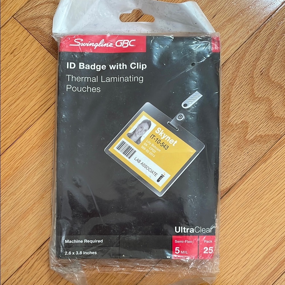 NWOT Thermal laminating clear ID Holder with Clip and Durable Design